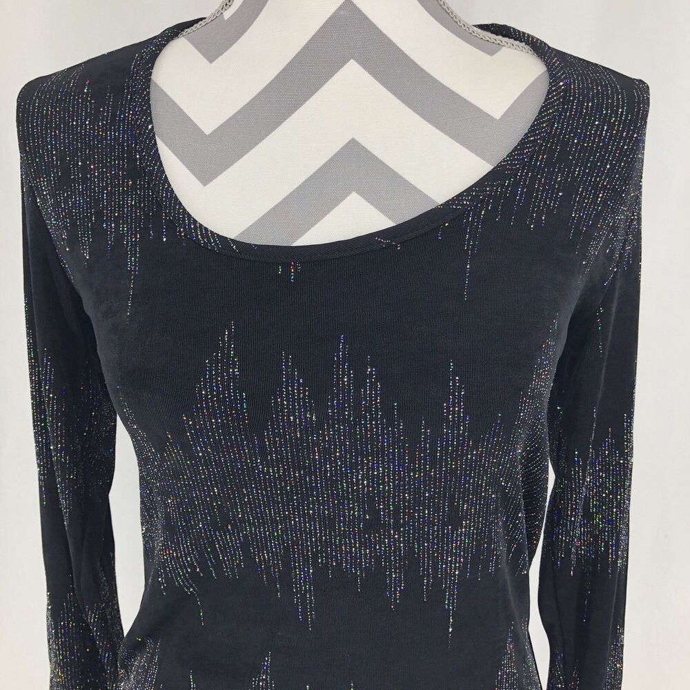Western Connection Black Multicolor Glitter Blouse Long Sleeves Shirt Small USA